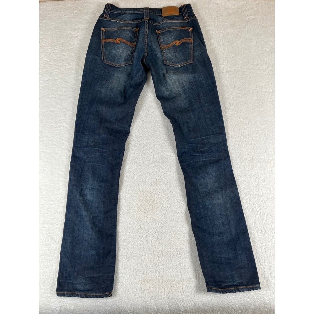 Nudie Jeans Co Grim Tim Org White Knee Slim Straight Dark Wash 31x34 (32x34) - Picture 3 of 9